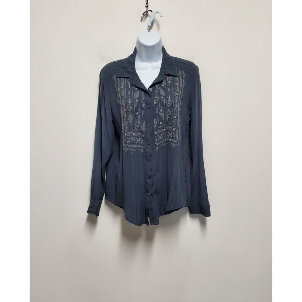 Knox Rose Embroidered Gray Bohemian Top Size Medium